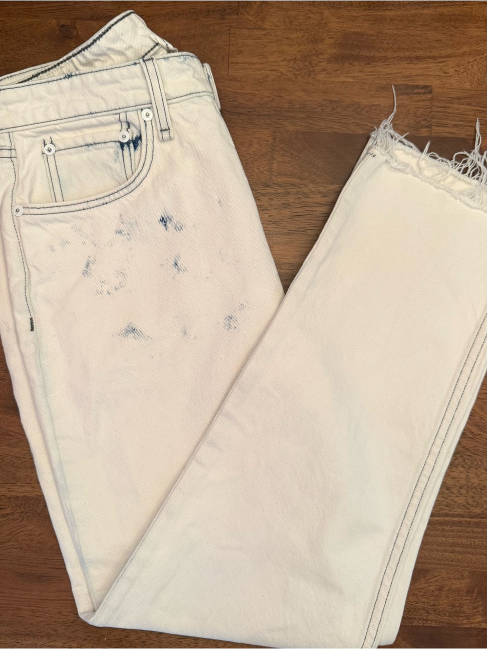 rag & bone White Frayed-Hem Jeans with Blue Accents